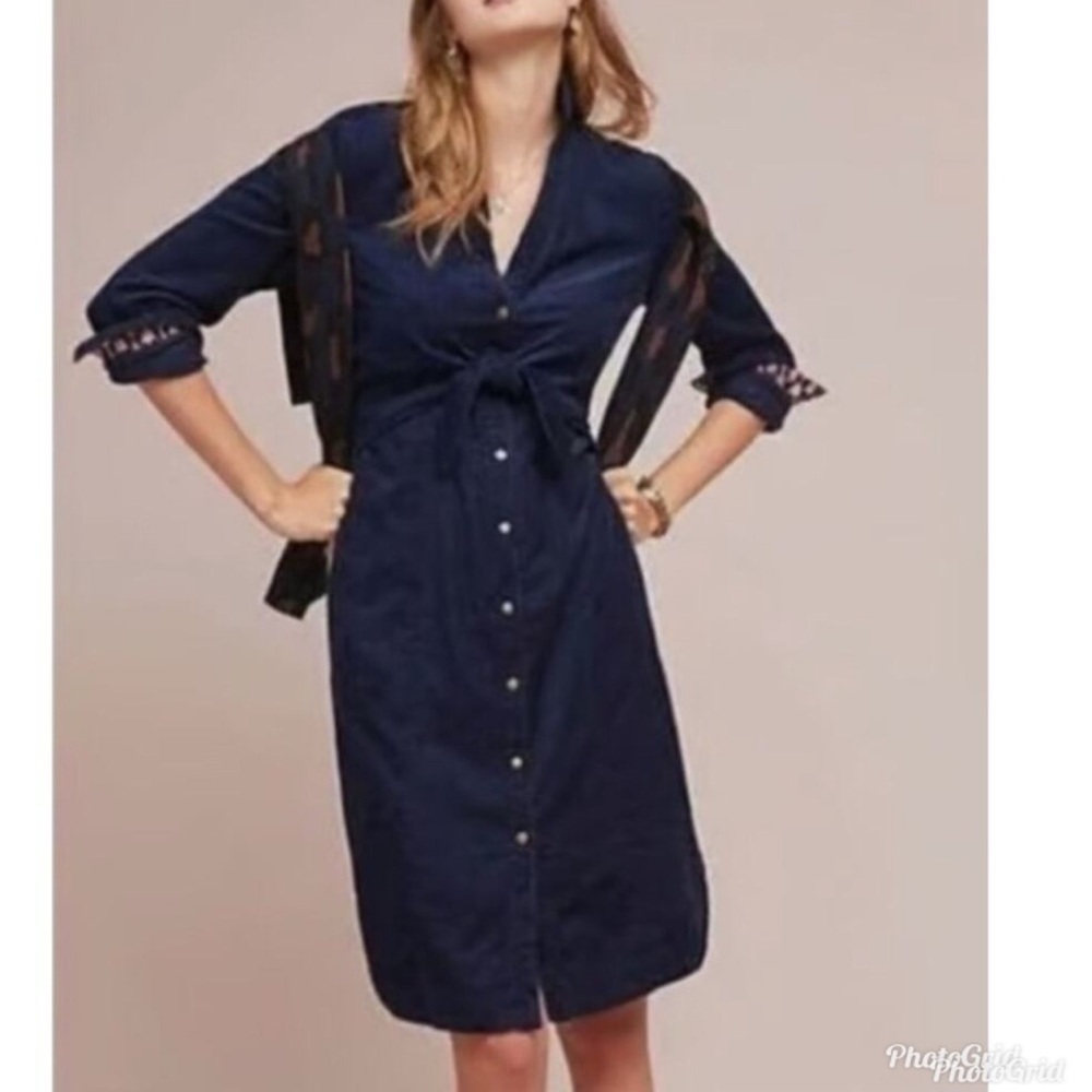 Navy Blue Button-Down Dress corduroy tie-front size 4